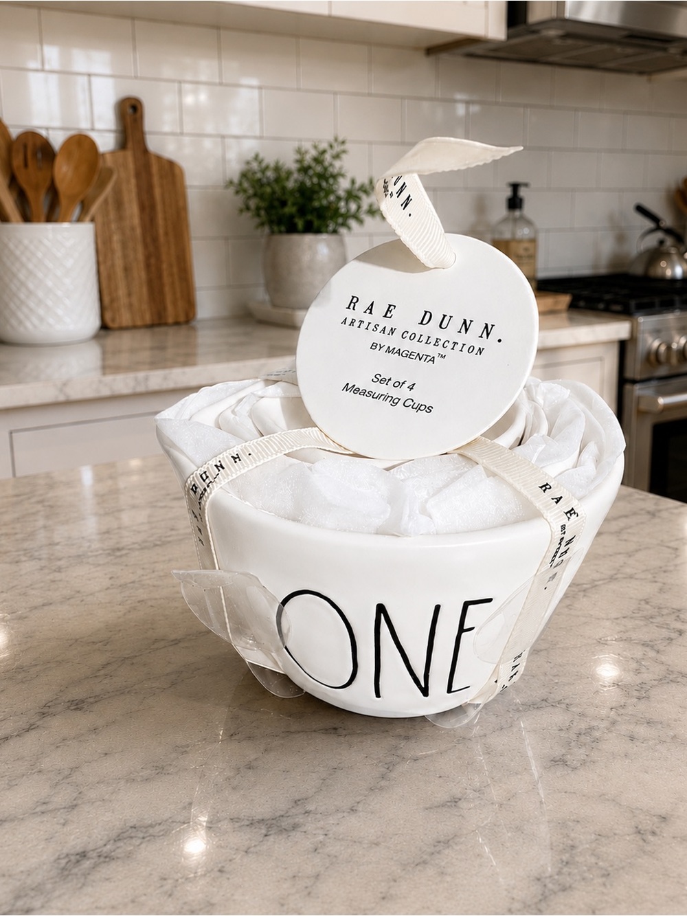 Rae Dunn White Ceramic 'ONE' Measuring Cup